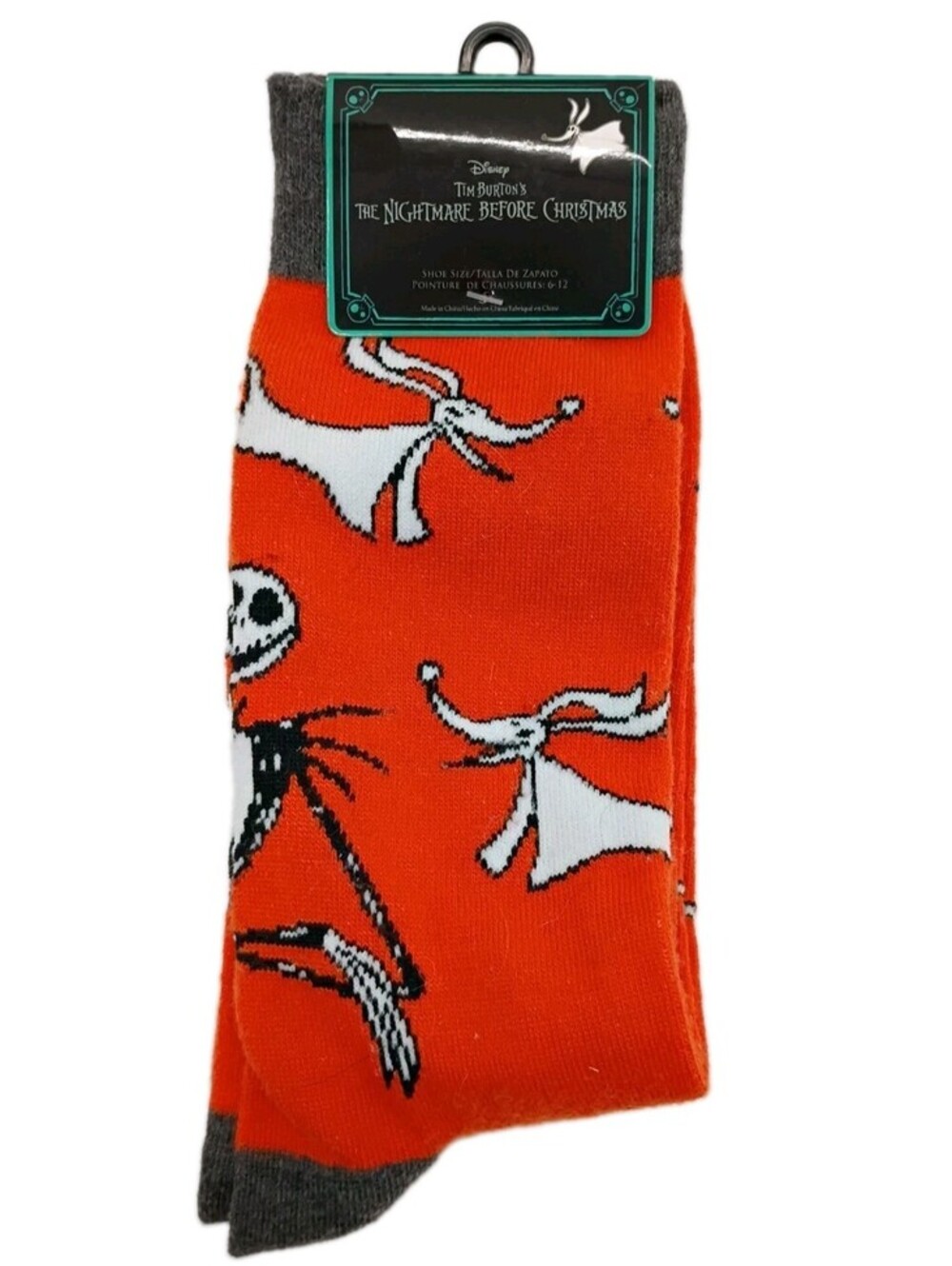 Disney Nightmare Before Christmas Socks Adult Size 6-12 Orange One Pair Long
